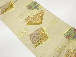 金糸重ね色紙に花々・流水模様織出し袋帯